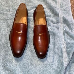 Paul Fredrick Italy Men's 8 1/2 Burnished Brown Leather Dress Venetian Loafers